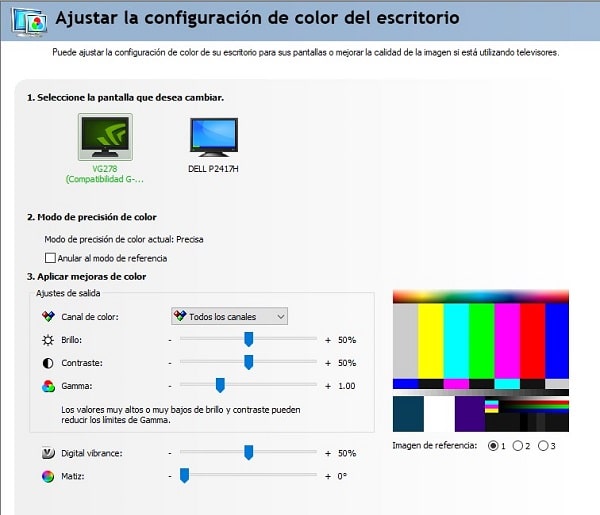 ajustar gamma y color monitor panel NVIDIA